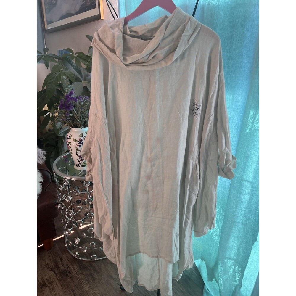 Diverse Italia Plus Size Ivory Linen Tunic Cowl Neck Brand New Size XL To XXXL